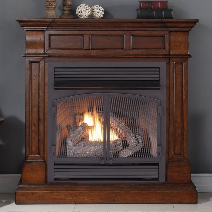 Duluth Forge Dual Fuel Vent Free Gas Fireplace - 32,000 BTU, Remote Control, Auburn Cherry Finish N2