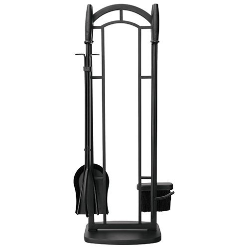 UniFlame 5-Piece Black Wrought Iron Fire Set with Cylinder Handles