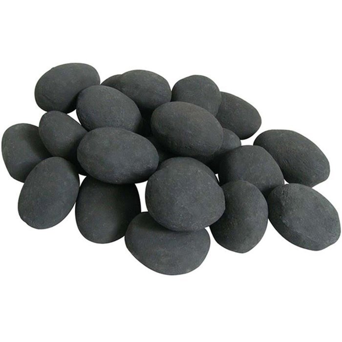 Set of 24 Ceramic Pebbles for Fire Pit or Fireplaces in Black