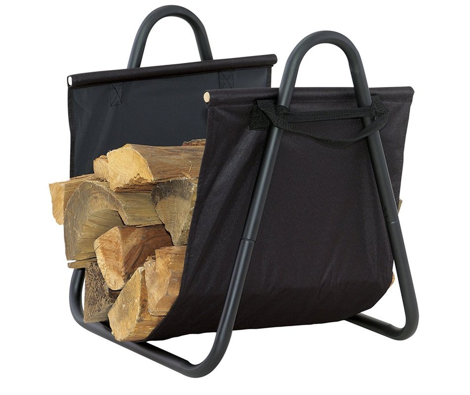 UniFlame Black Log Holder with Heavy Canvas Carrier