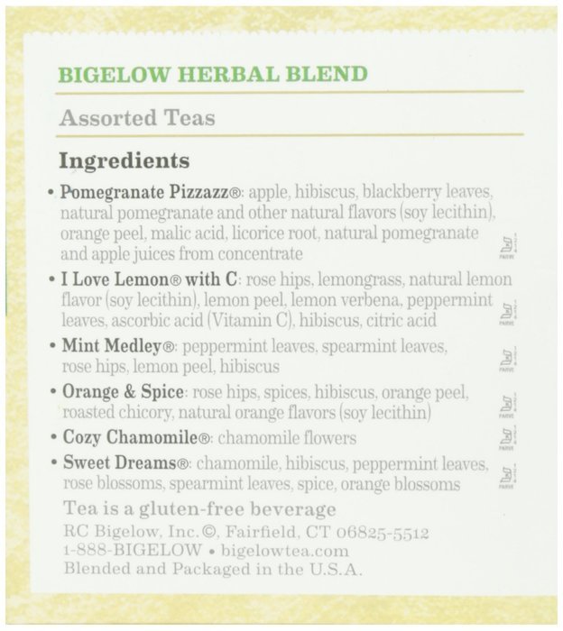 Bigelow Herbal Teas Six Flavor Assortment, 18 bags N5