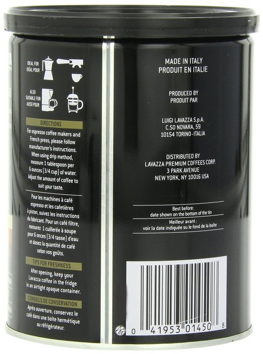 Lavazza Caffe Espresso - Medium Ground Coffee, 8-Ounce Cans (Pack of 4) N4