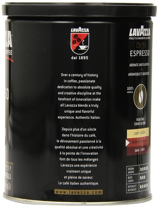 Lavazza Caffe Espresso - Medium Ground Coffee, 8-Ounce Cans (Pack of 4) N6