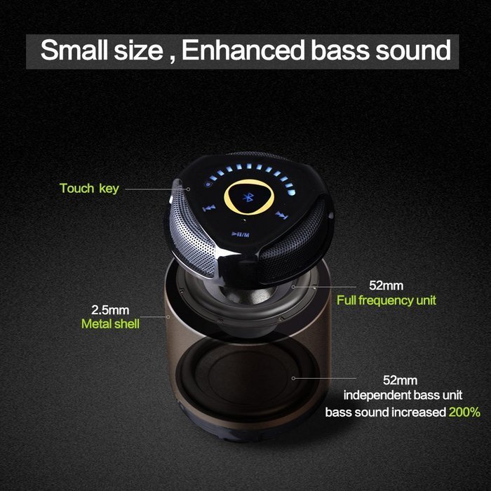 Morul H1 Touch Ultra-Portable Wireless Bluetooth Speaker with Handsfree Speakerphone (Brown/Black) N2
