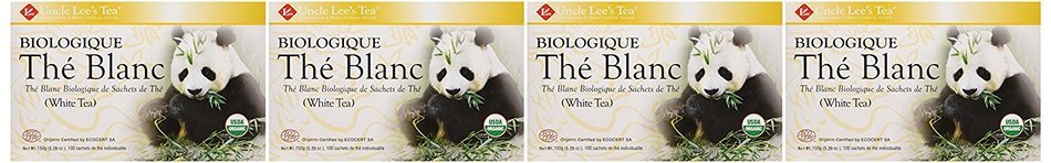 Uncle Lee's Tea Organic White Tea, Tea Bags, 100-Count Boxes (Pack of 4) N3