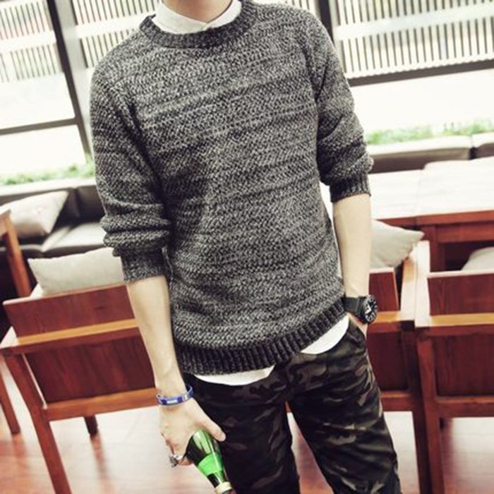 Spritech(TM) Men's Fashion Comfort Autumn Knitting Round Neck Pullover Sweater Coffee XL N2