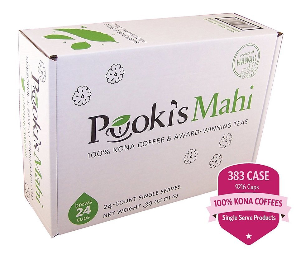 Pooki's Mahi 100% Kona Coffee, Peaberry, Single Serve for Keurig K-Cup Brewers, Medium Roast, 24 Count N2