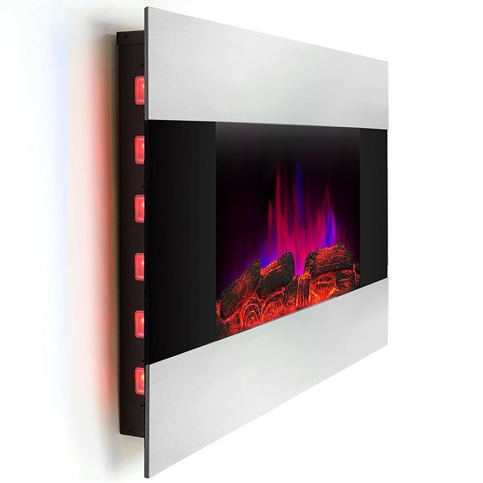 AKDY 36" Tempered Glass Stainless Steel Wall Mount Type Adjustable Flame LED Backlight Electric Fireplace Stove... N7