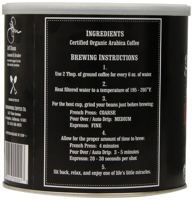 Groundwork Coffee, Organic Black Magic Espresso, Whole Bean, 16-Ounce Cans (Pack of 2) N4