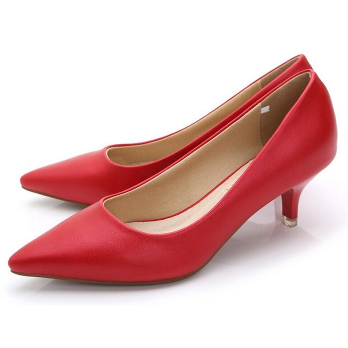 Yaheeda Women's PU Leather Pointed Closed Toe Low Kitten Heel Pumps Work Shoes