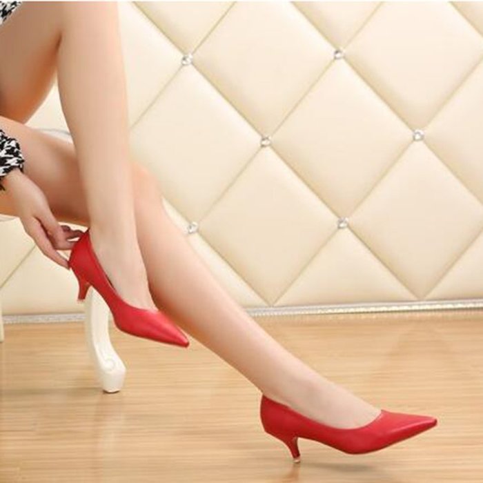 Yaheeda Women's PU Leather Pointed Closed Toe Low Kitten Heel Pumps Work Shoes N2