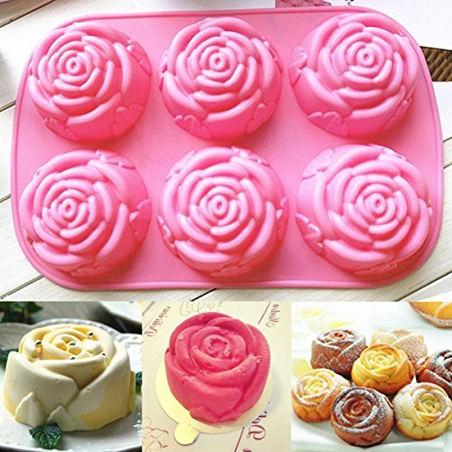 "6 Rose Silicone Muffin Cup Cake Jelly Baking Mould DIY Pudding Soap Mold" shopping N3