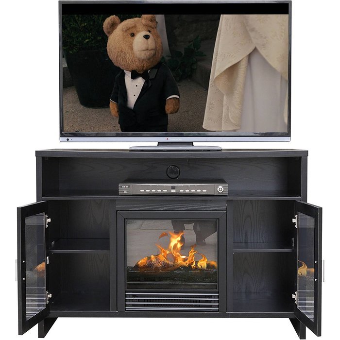 Decor Flame 42" Mantel Hudson Fireplace Media Console For TV's Up To 50"; Black Finish