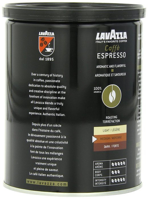 Lavazza Caffe Espresso - Medium Ground Coffee, 8-Ounce Cans (Pack of 4) N7