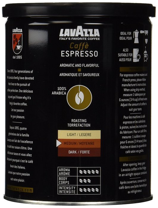Lavazza Caffe Espresso - Medium Ground Coffee, 8-Ounce Cans (Pack of 4) N9