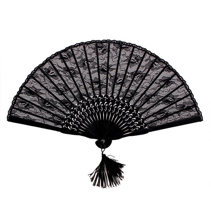 Lady's Girl's Lace Handheld Folding Hand Fan Black