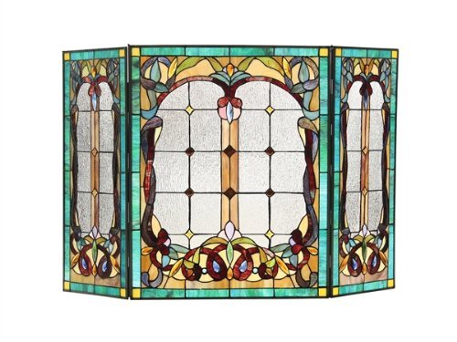 LUCIAN, Tiffany-style Victorian 3pcs Folding Fireplace Screen 44x28