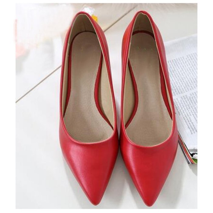 Yaheeda Women's PU Leather Pointed Closed Toe Low Kitten Heel Pumps Work Shoes N4