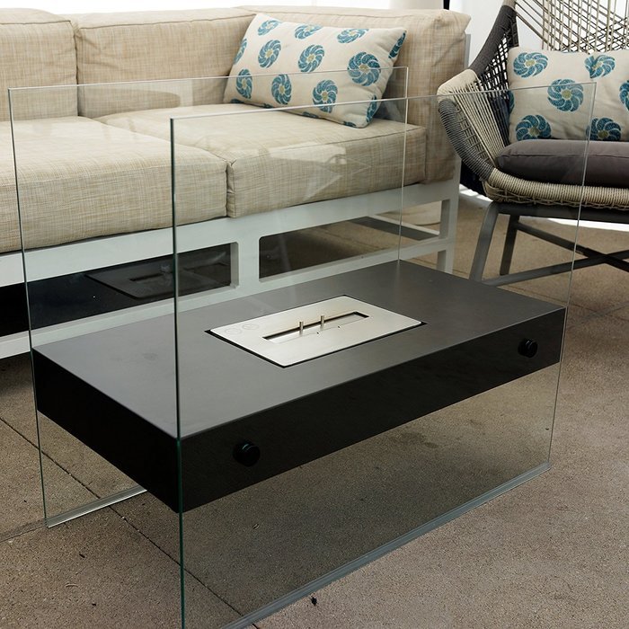 Chic Fireplaces Boston Black Luxury Large Size Free Standing Modern Bio-Ethanol Fireplace Tempered Glass and Stainless...