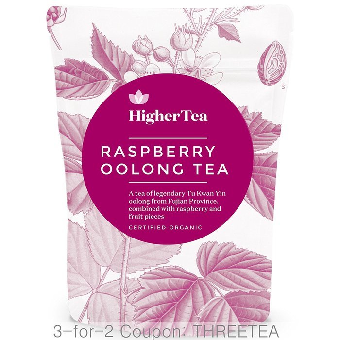 Raspberry Oolong Tea 3 oz, By Higher Tea (40 Cups) Certified Organic Premium Loose Leaf Tea N2
