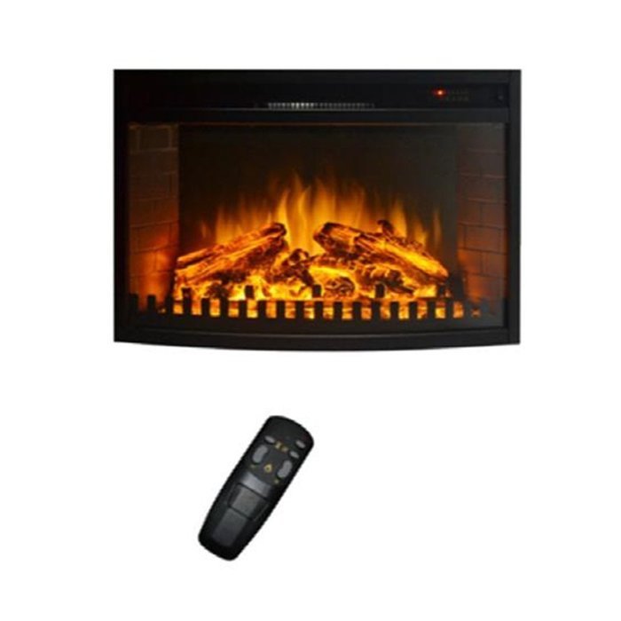 MCM3 34&rdquo; Recessed Electric/Smokeless Fireplace with Side Bricks,W34''xD12''xH24'',Black