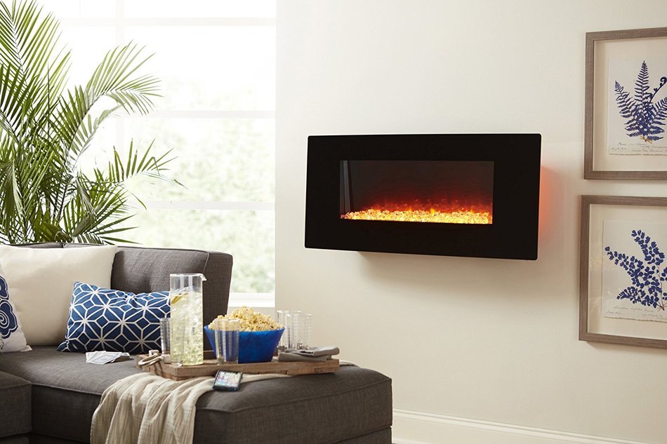 Firefly 16in-42-109C Wi-Fi Smart LED Wall Mounted Electric Fireplace with Bluetooth Speaker, Black, Extra Wide... N6