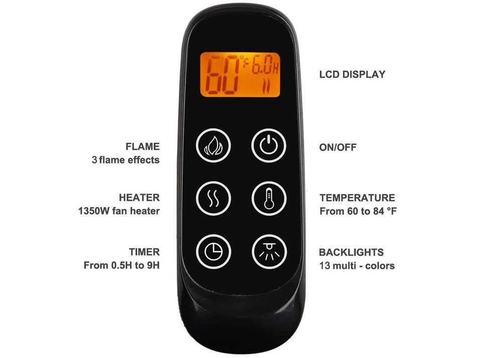 PuraFlame Remote Handset For Galena, Provo and Rossano electric fireplace heater