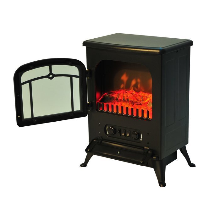 HomCom 16&rdquo; 1500W Free Standing Electric Stove Fireplace Heater - Black