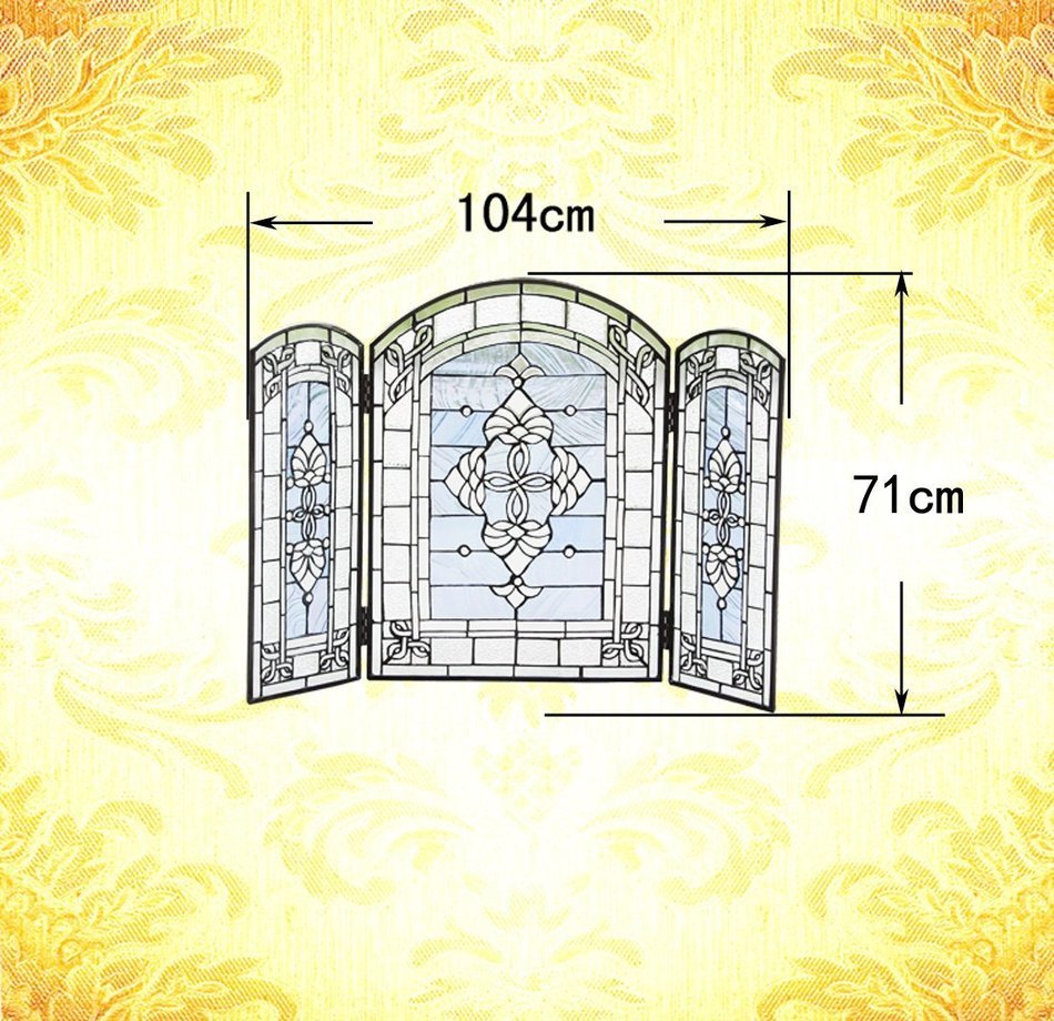 Makenier Vintage Tiffany Style Stained Art Glass Decorative 3-panel Fireplace Folding Screen Firewall N4