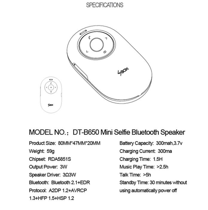 Excelity Portable Bluetooth Speaker Wireless Speaker with Self-timer Controllor Support TF Card - Blue N8