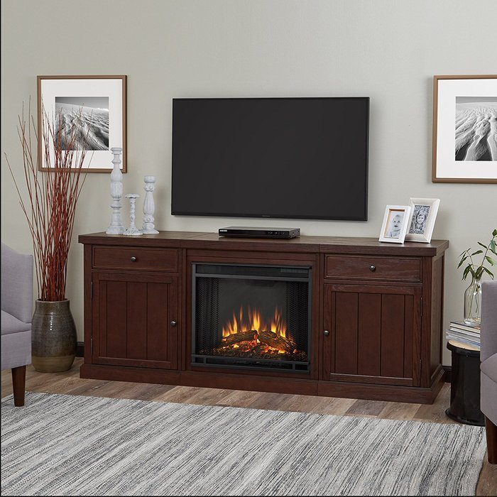 Real Flame 2720E-DSW 2720E Cassidy Entertainment Unit with Electric Fireplace, Distressed White, Large