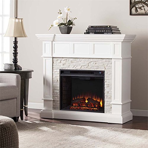 Southern Enterprises Merrimack Corner Electric Fireplace in White N4
