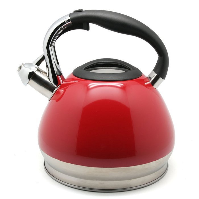 Creative Home Triumph Stainless Steel Whistling Tea Kettle, Red, 3.5 Quart