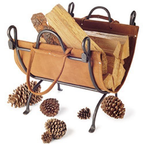 Woodfield Vintage Iron Log Rack With Leather Carrier