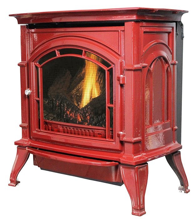 Ashley AGC500VFRLP Vent-Free Red Enameled Porcelain Cast Iron Stove, 31000 BTU N3