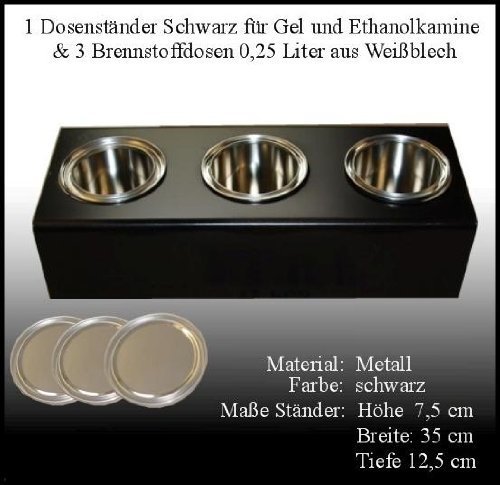 Gel + Ethanol Fire-Places Black Metal Stand With 0.25 Litre Ethanol Fuel Cans