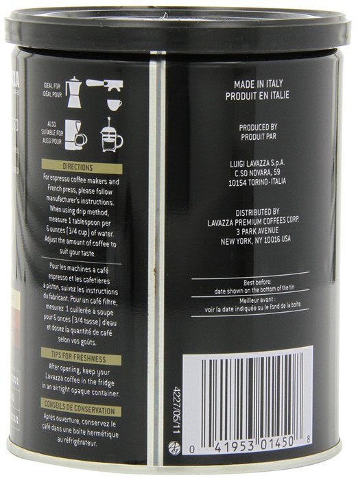 Lavazza Caffe Espresso - Medium Ground Coffee, 8-Ounce Cans (Pack of 4) N10