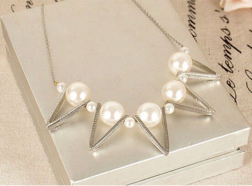 New Fashion Pearl Choker Chunky Statement Bib Pendant Chain Necklace Gift