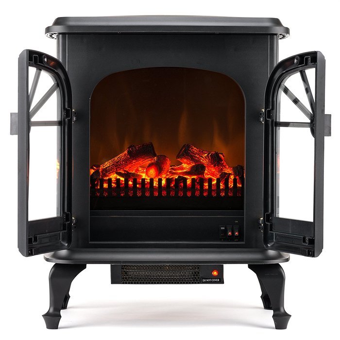 Wellington Free Standing Electric Fireplace Stove - 28 Inch Black Portable Electric Vintage Fireplace with Realistic... N3