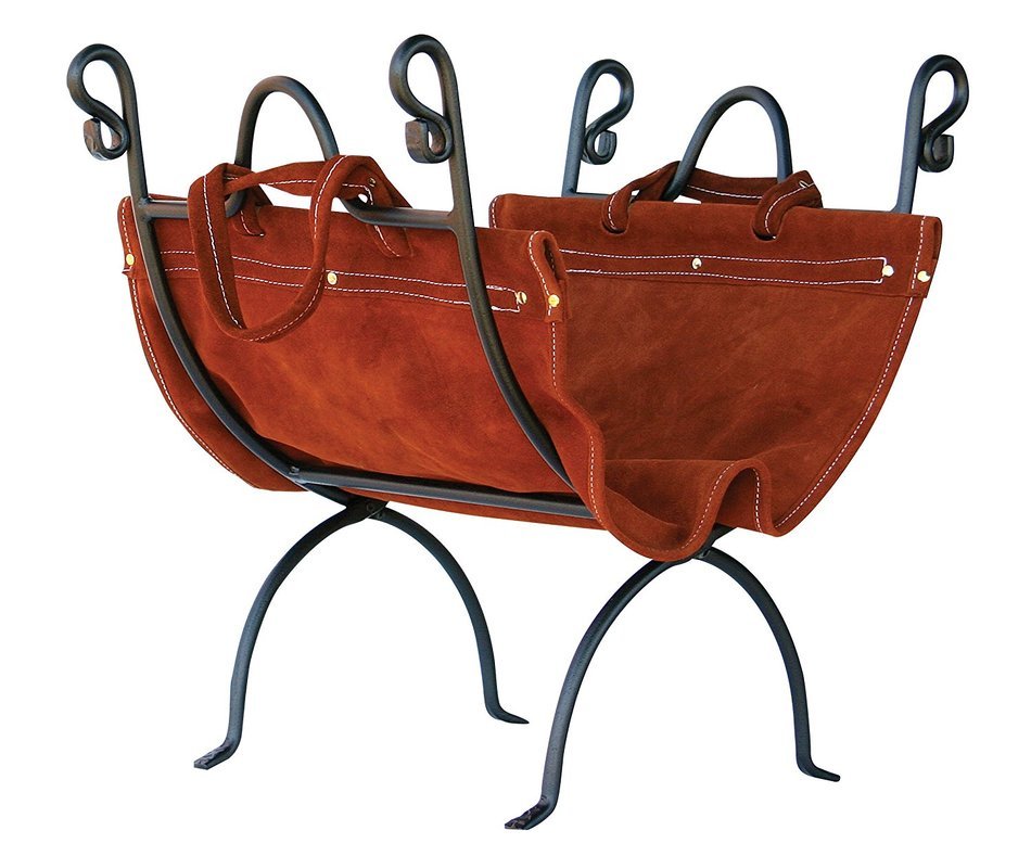 UniFlame Iron Fireplace Log Rack with Suede Leather Carrier N2