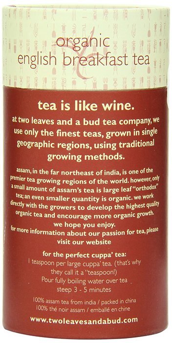 Two Leaves and a Bud Organic English Breakfast Tea, 3.5-Ounce Package N3