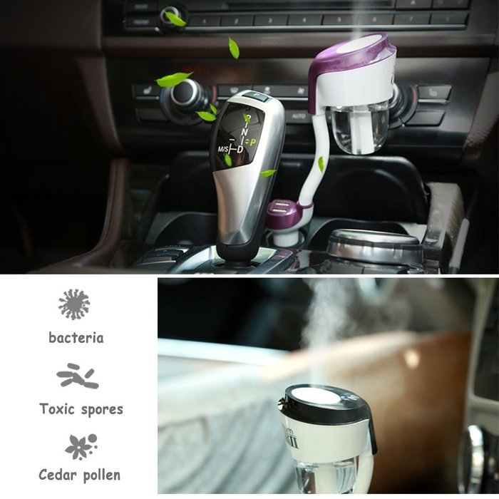 VSSPEED Two USB Ports Aroma Humidifier Power Protection Car Air Purifier Car Humidifier Moisturizing Charger (...