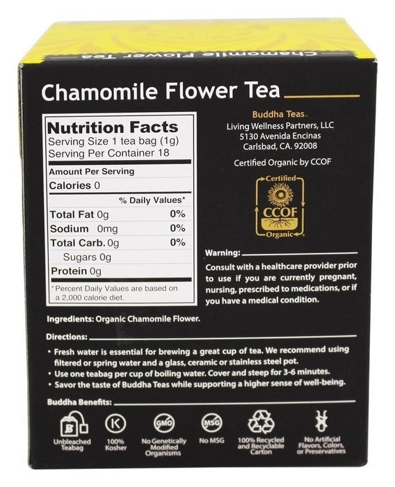 Chamomile Flower Tea - Organic Herbs - 18 Bleach Free Tea Bags