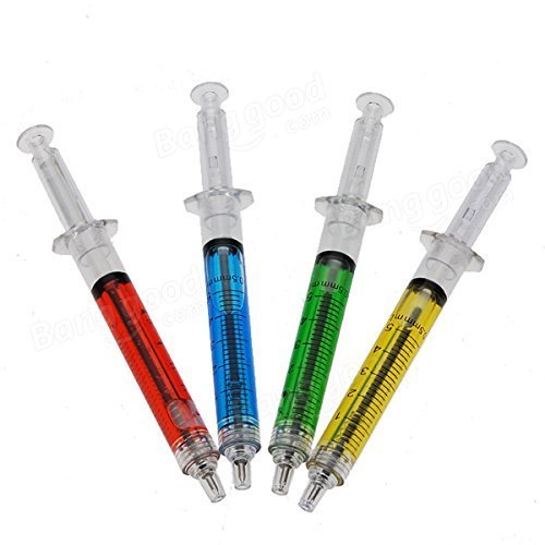 Pink Lizard 1Pcs Syringe Ballpoint Pen Random Color Needle Refill Ink Blue Bulk Novelty Blood Office School Funny...