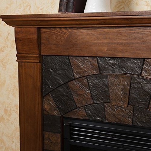 Upton Home Stonegate Antique Stone Stacked Oak Electric Fireplace