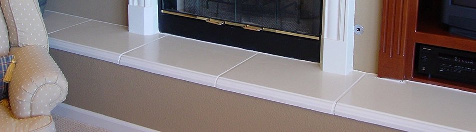 Flush Hearth Tiles Precast Fireplace Mantel and Surround (Stone = TraverStone Other=Gypsum)