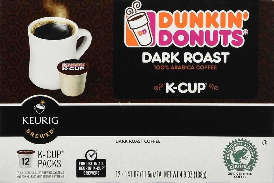 Dunkin Donuts K-cups Dark Roast - Box of 12 Kcups for Use in Keurig Coffee Brewers