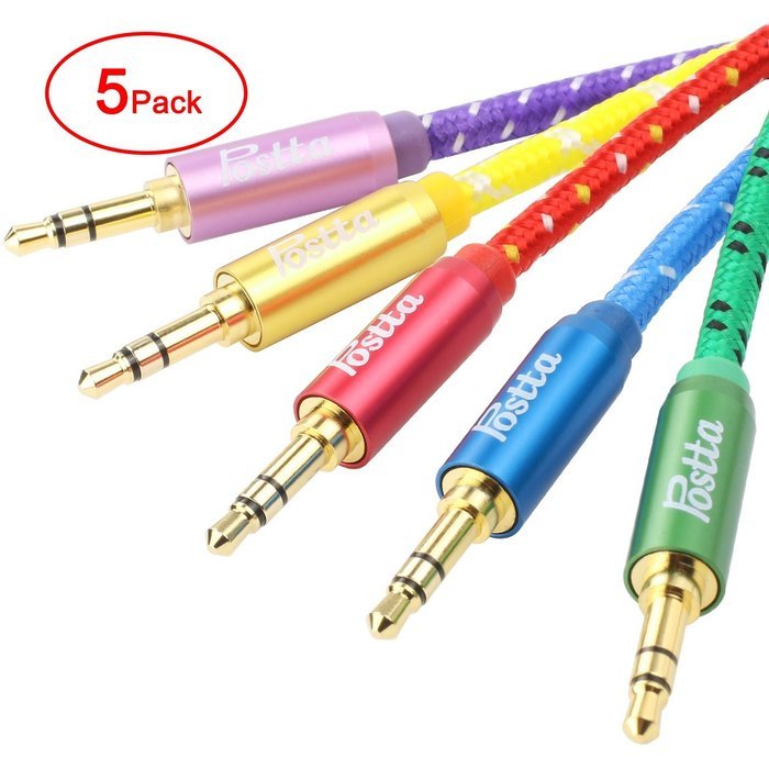 Postta 3.5MM Braided Stereo Audio cable(6 Feet)Dual-shielding Male to Male AUX Cable for car stereos,Smartphones... N23