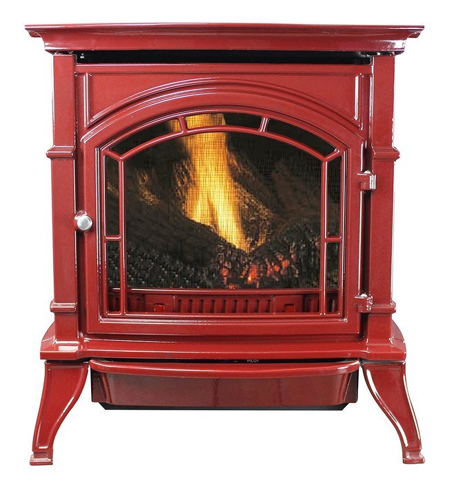 Ashley AGC500VFRLP Vent-Free Red Enameled Porcelain Cast Iron Stove, 31000 BTU N4
