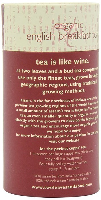 Two Leaves and a Bud Organic English Breakfast Tea, 3.5-Ounce Package N6